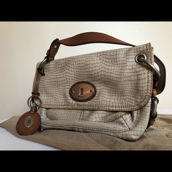 FOSSIL MADDOX SNAKE PRINT TAN/BROWN LEATHER 👜 - Picture 7 of 17